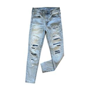 AMERICAN EAGLE OUTFITTERS 👖 Hi-Rise Jegging Distressed ✨ 6 Short Light Wash